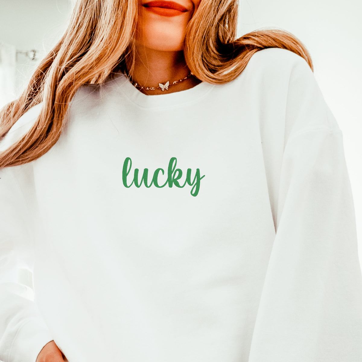 Embroidered Lucky Cursive - Women's Lightweight Garment Dyed Sweatshirt