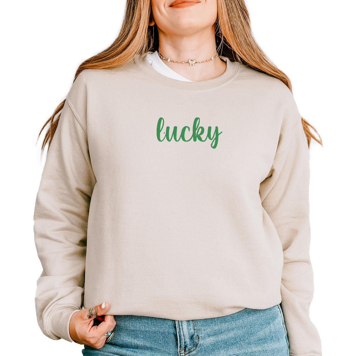 Embroidered Lucky Cursive - Women's Graphic Sweatshirt