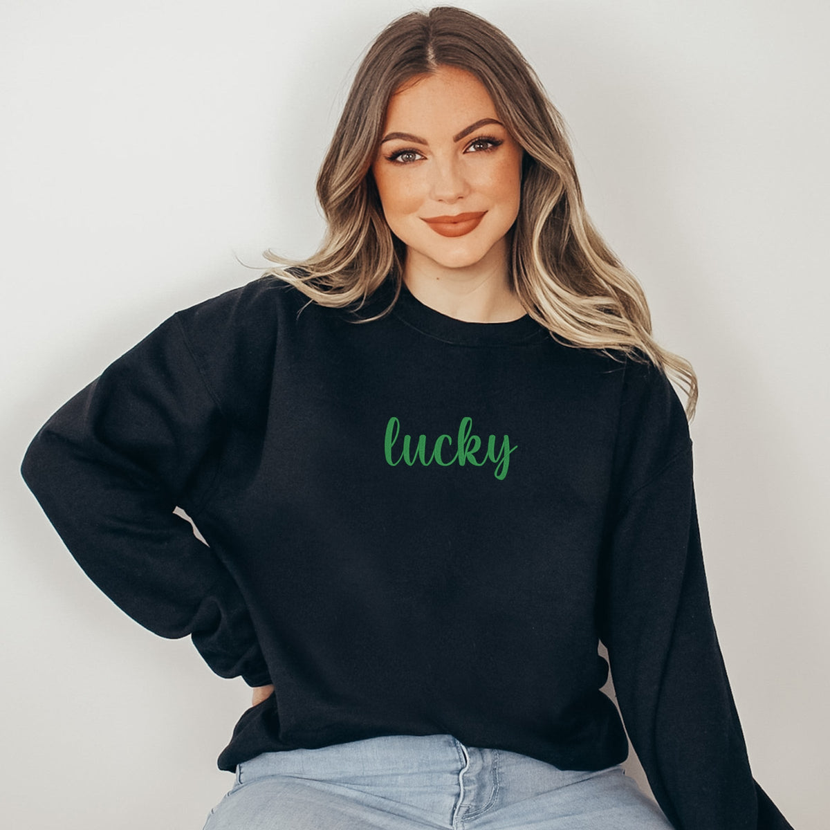 Embroidered Lucky Cursive - Women's Graphic Sweatshirt