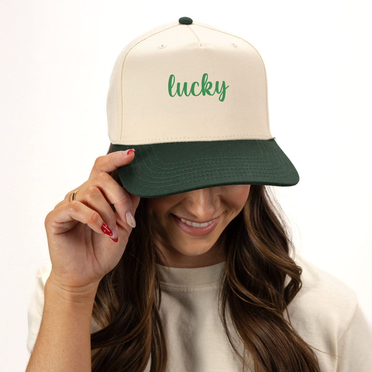 Embroidered Lucky Cursive - Women's Canvas Trucker Hat