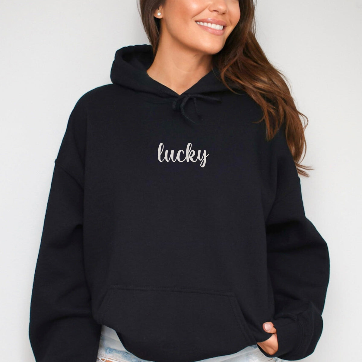 Embroidered Lucky Cursive - Women's Graphic Hoodie