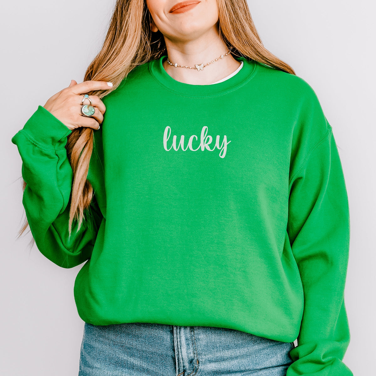 Embroidered Lucky Cursive - Women's Graphic Sweatshirt