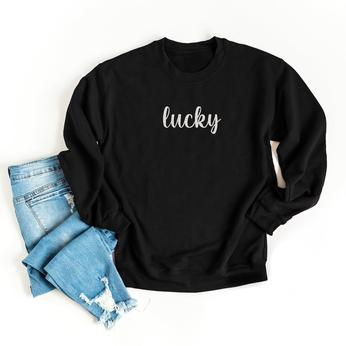 Embroidered Lucky Cursive - Women's Graphic Sweatshirt