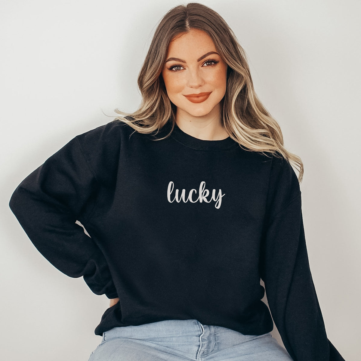 Embroidered Lucky Cursive - Women's Graphic Sweatshirt