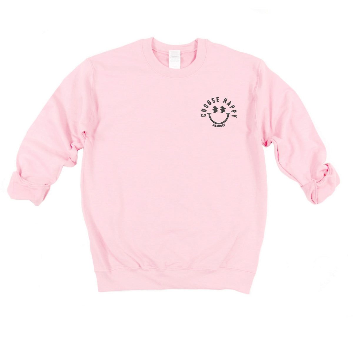 S.W.Smiley Embroidered Choose Happy Lightning Face -  Women's Graphic Sweatshirt