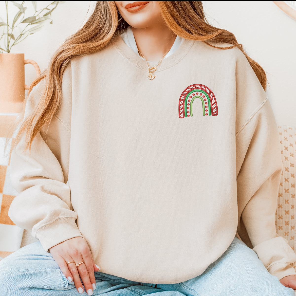 Embroidered Christmas Rainbow - Women's Graphic Sweatshirt
