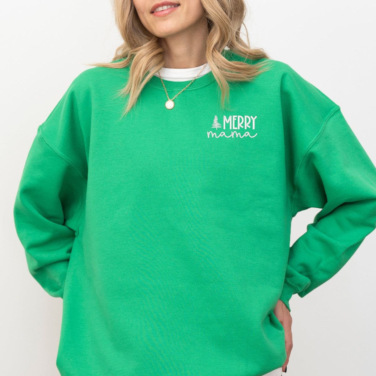 Embroidered Merry Mama Tree - Women's Graphic Sweatshirt