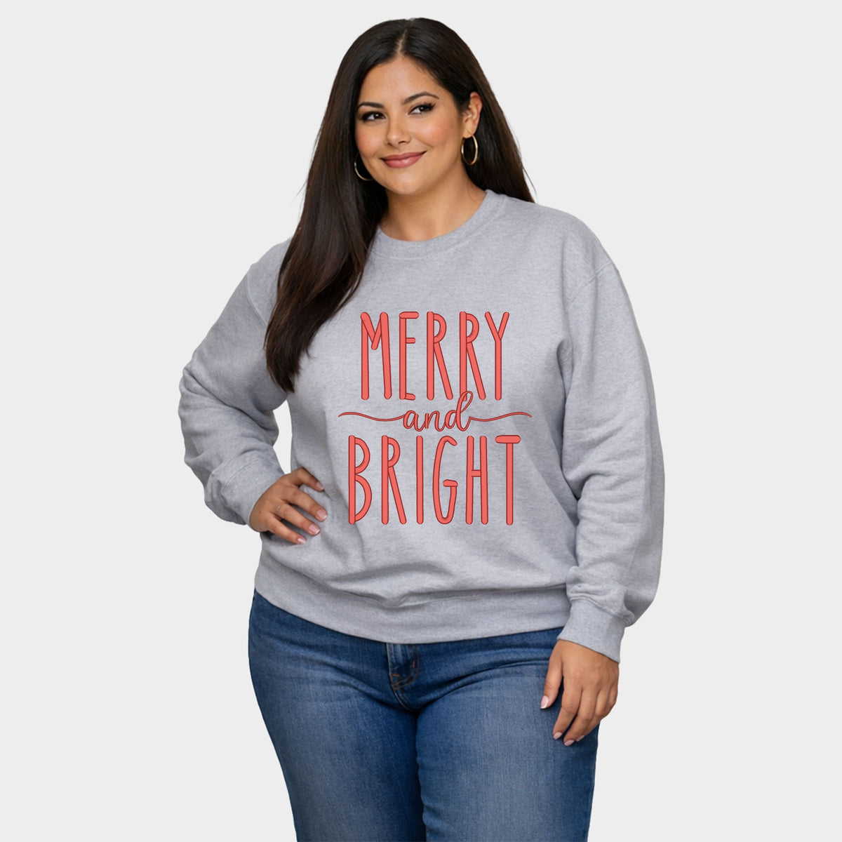 Embroidered Merry And Bright - Women's Plus Sized Graphic Sweatshirt