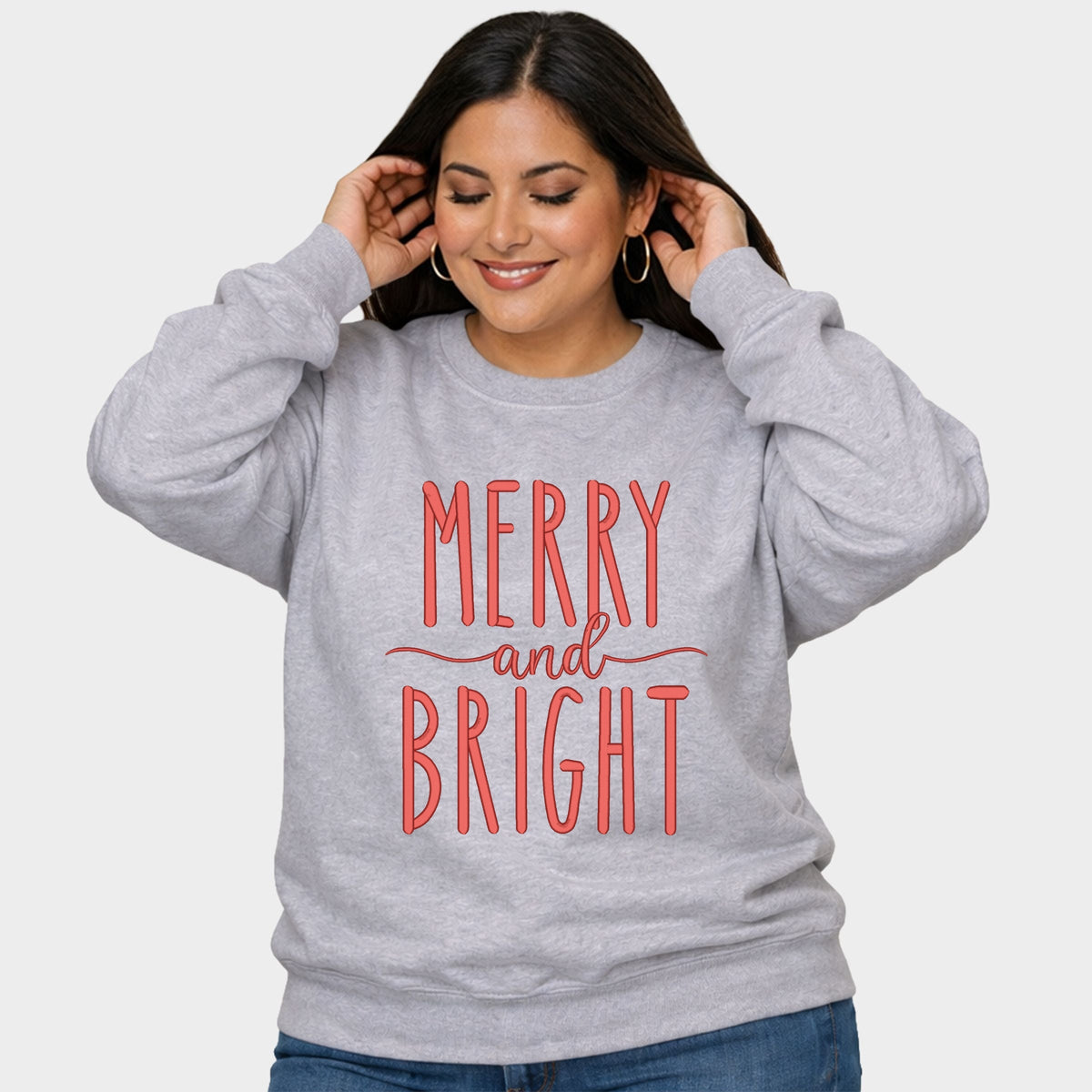 Embroidered Merry And Bright - Women's Plus Sized Graphic Sweatshirt