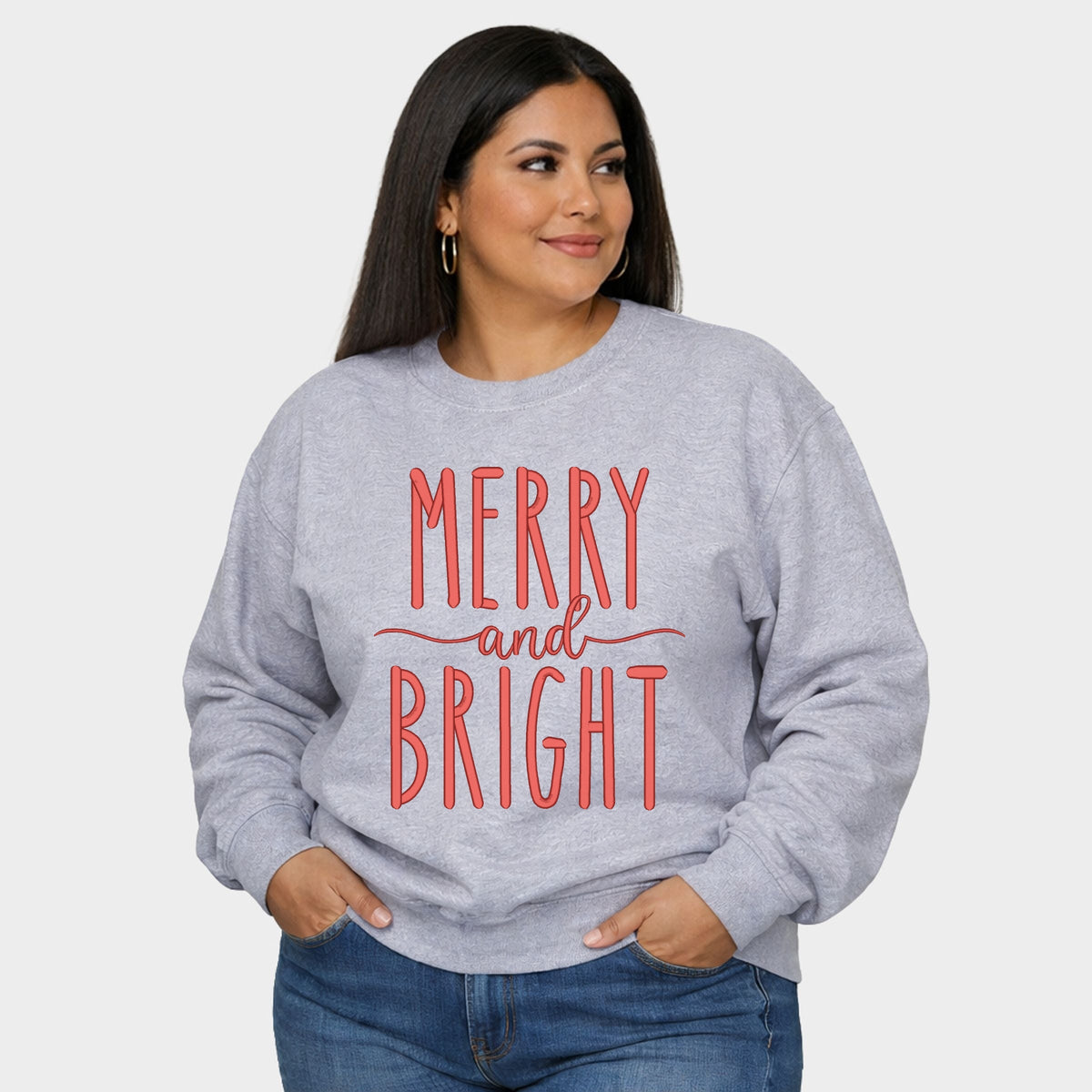 Embroidered Merry And Bright - Women's Plus Sized Graphic Sweatshirt