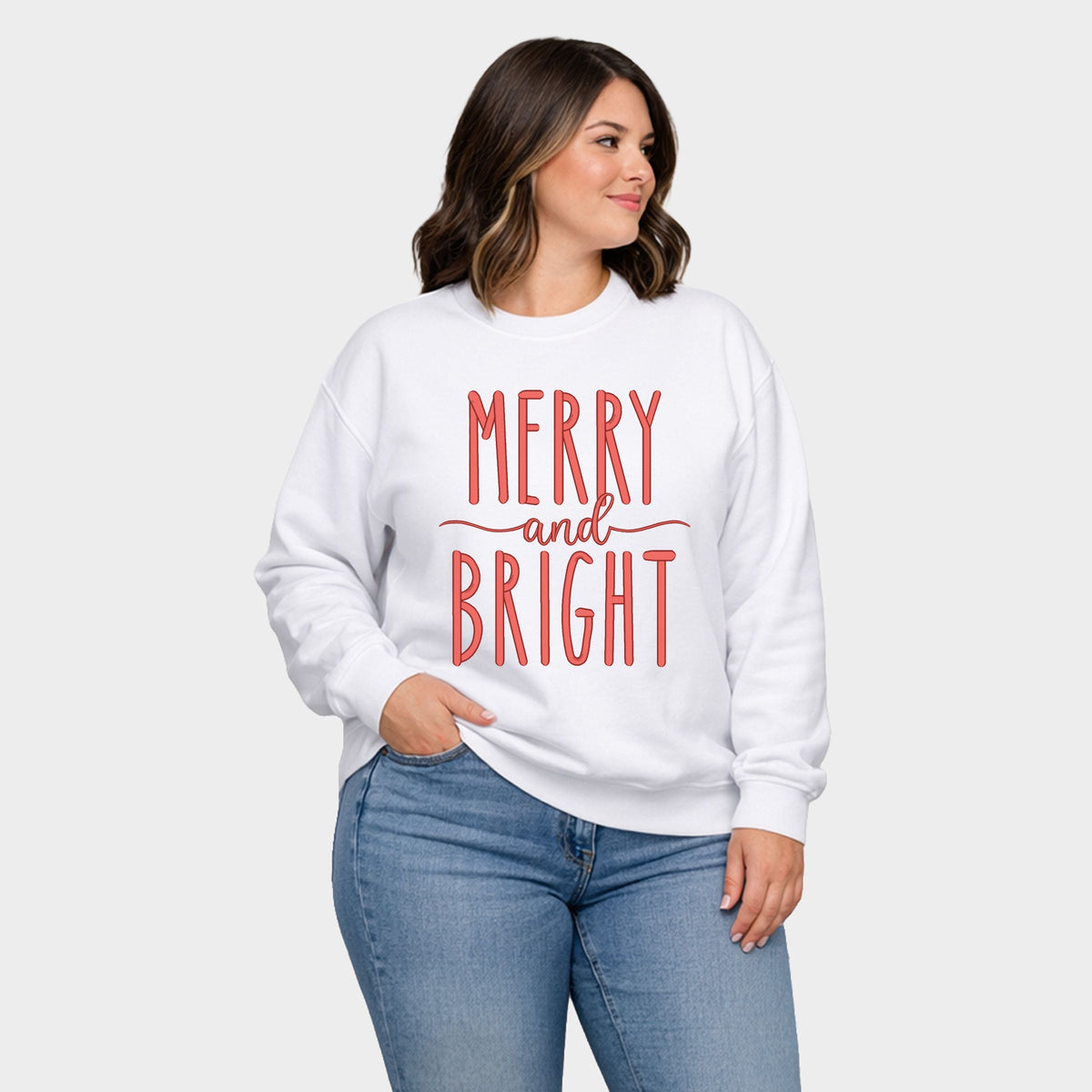 Embroidered Merry And Bright - Women's Plus Sized Graphic Sweatshirt