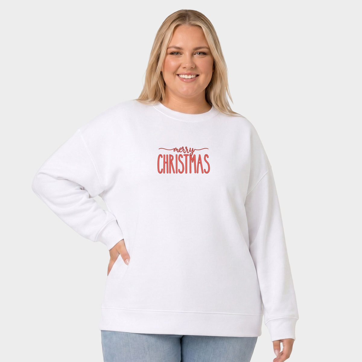 Embroidered Merry Christmas - Women's Plus Sized Graphic Sweatshirt