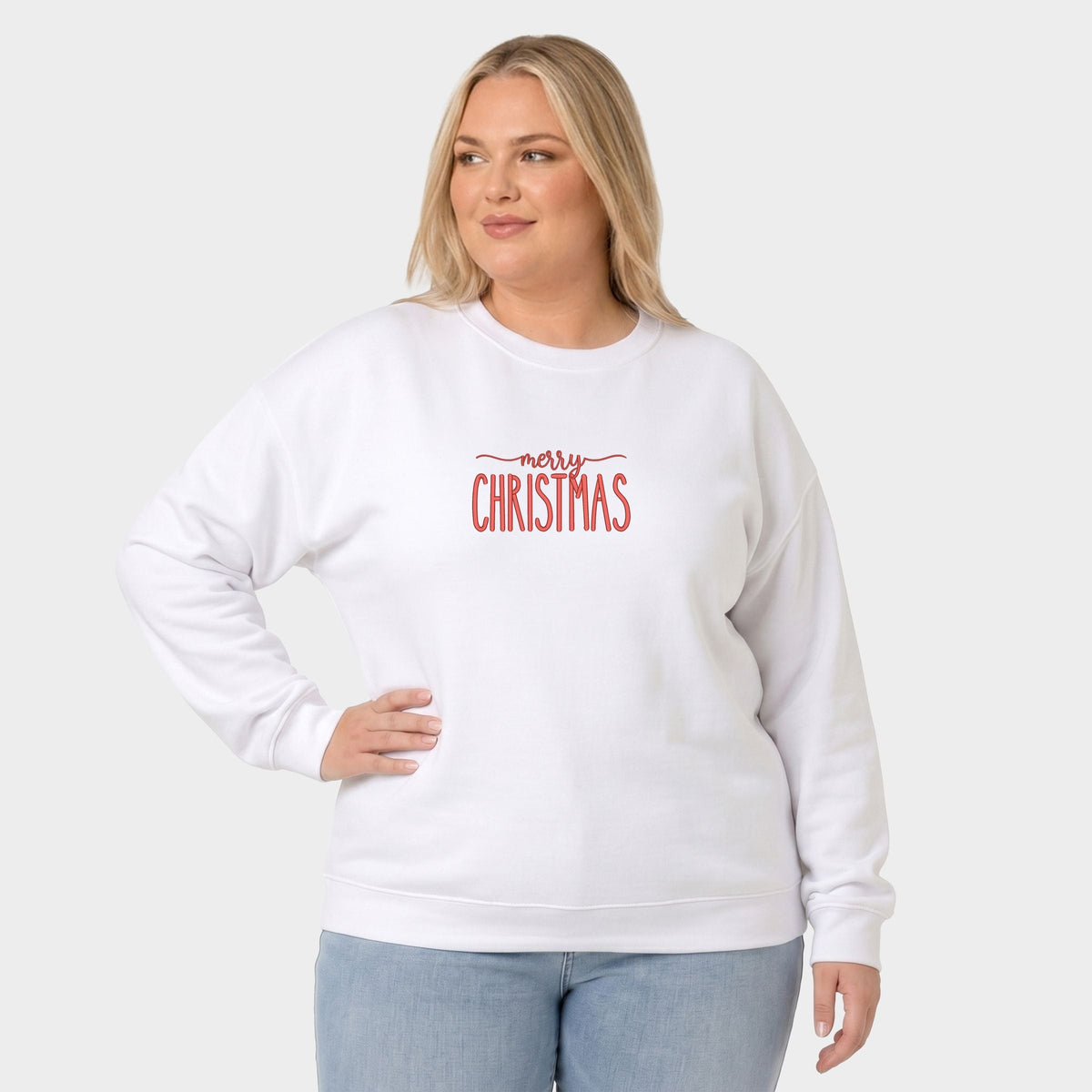 Embroidered Merry Christmas - Women's Plus Sized Graphic Sweatshirt