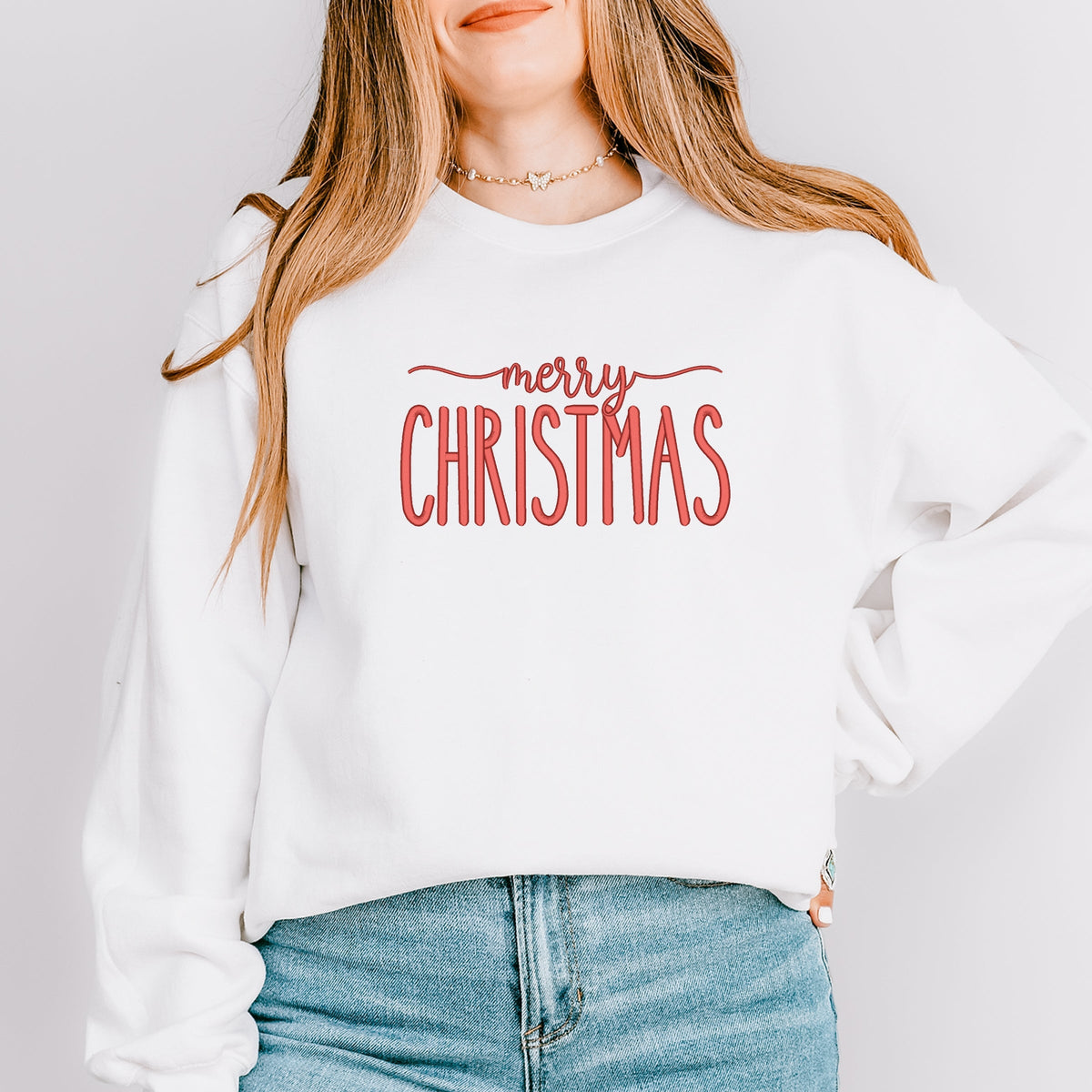Embroidered Merry Christmas - Women's Graphic Sweatshirt