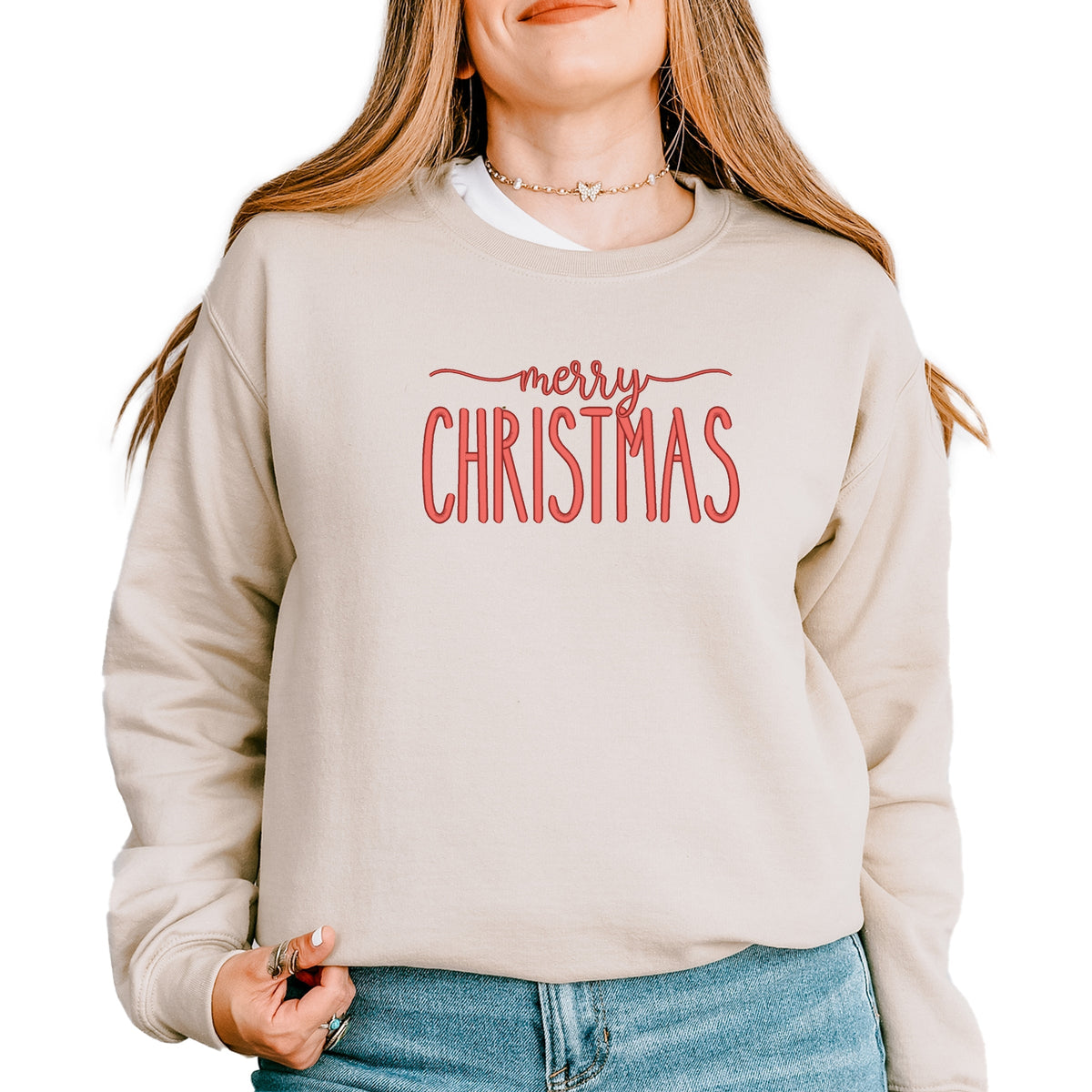 Embroidered Merry Christmas - Women's Graphic Sweatshirt