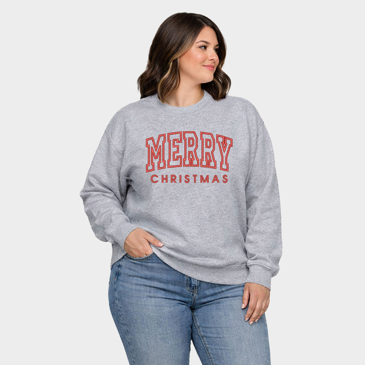 Embroidered Merry Christmas Arch - Women's Plus Sized Graphic Sweatshirt