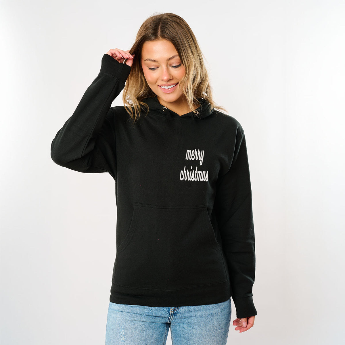 Embroidered Merry Christmas Bold Cursive - Women's Graphic Hoodie