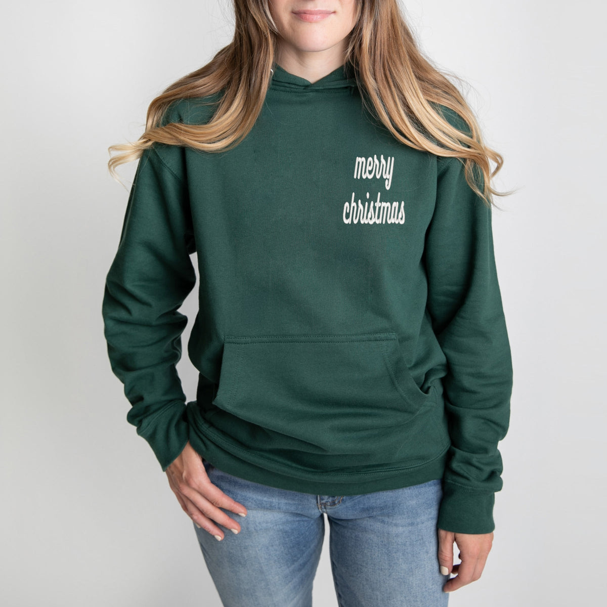 Embroidered Merry Christmas Bold Cursive - Women's Graphic Hoodie