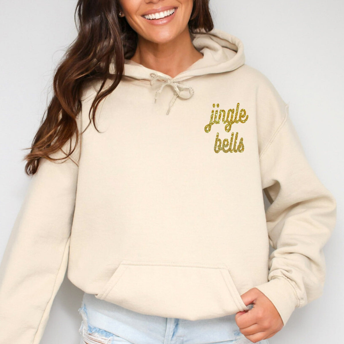 Embroidered Jingle Bells Bold Cursive - Women's Graphic Hoodie