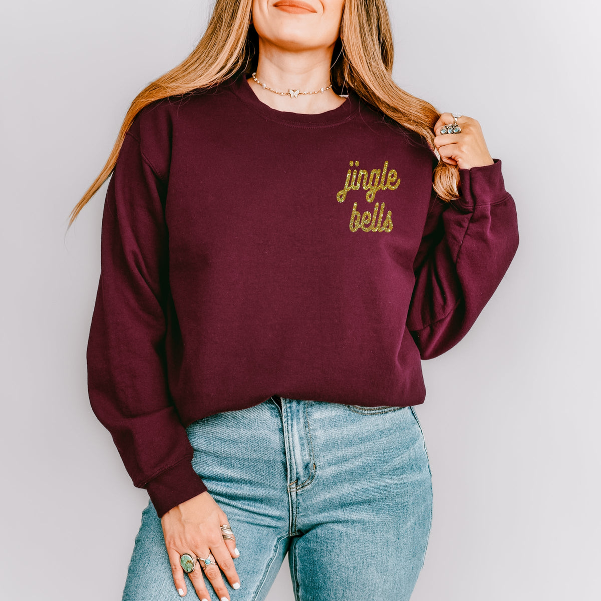 Embroidered Jingle Bells Bold Cursive - Women's Graphic Sweatshirt