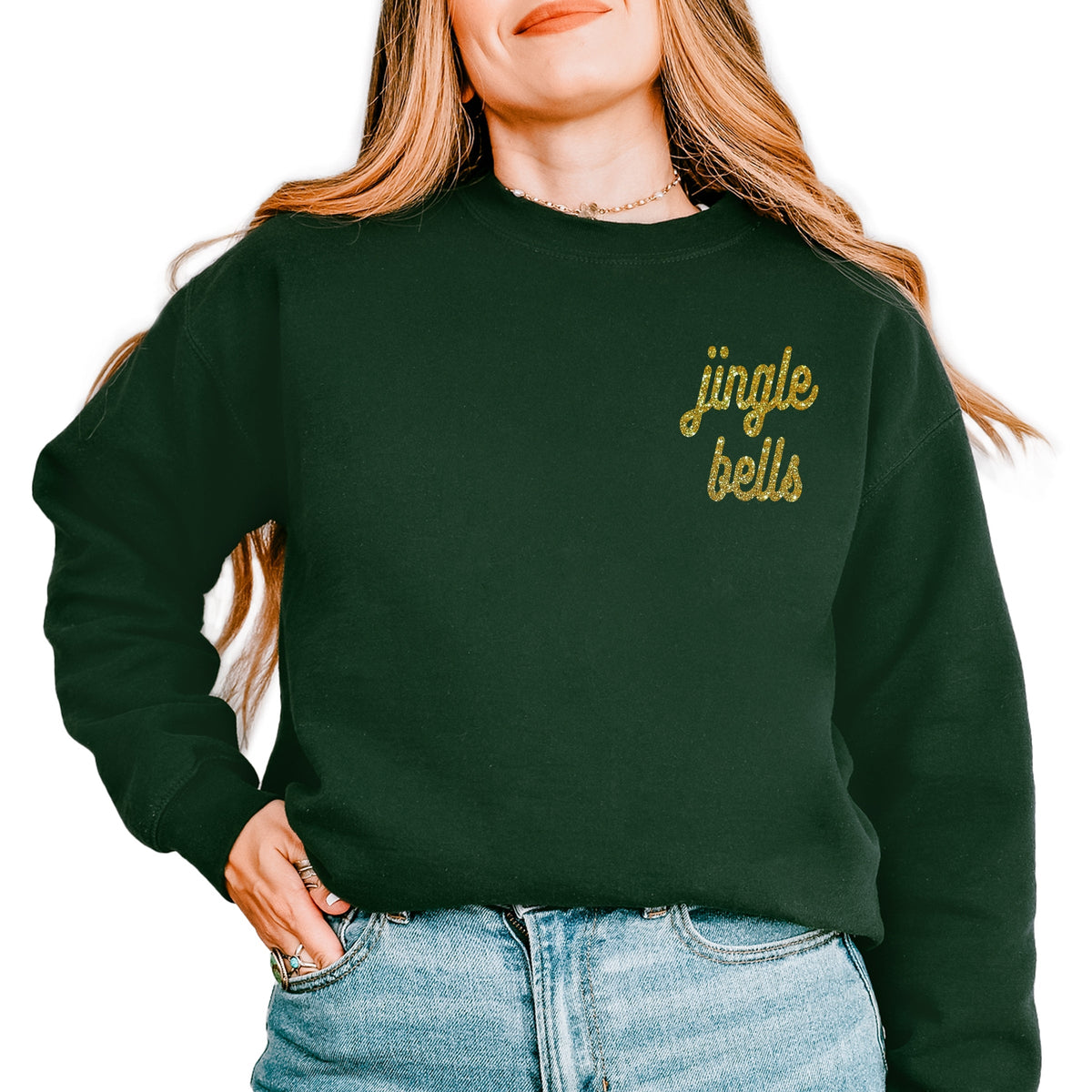 Embroidered Jingle Bells Bold Cursive - Women's Graphic Sweatshirt