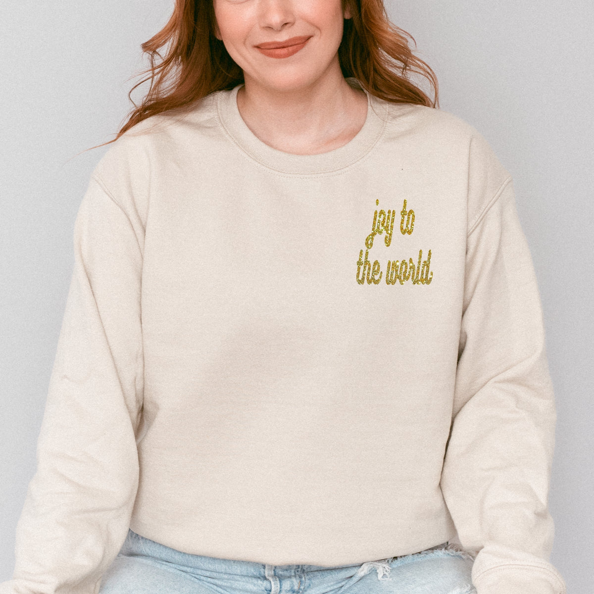 Embroidered Joy To The World Bold Cursive - Women's Graphic Sweatshirt