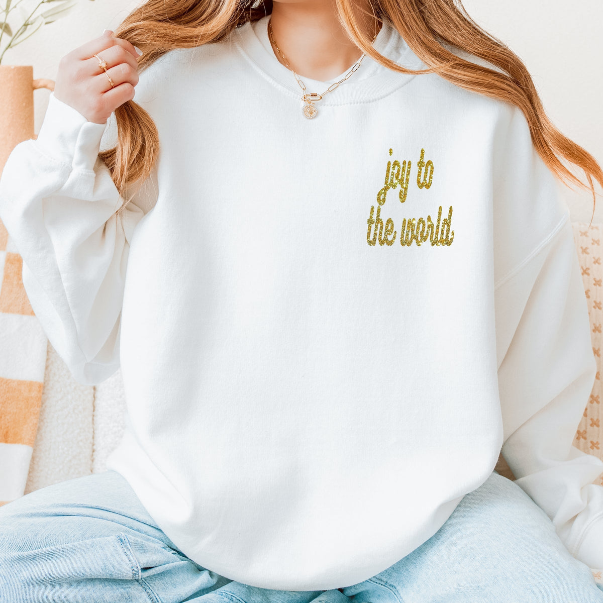 Embroidered Joy To The World Bold Cursive - Women's Graphic Sweatshirt