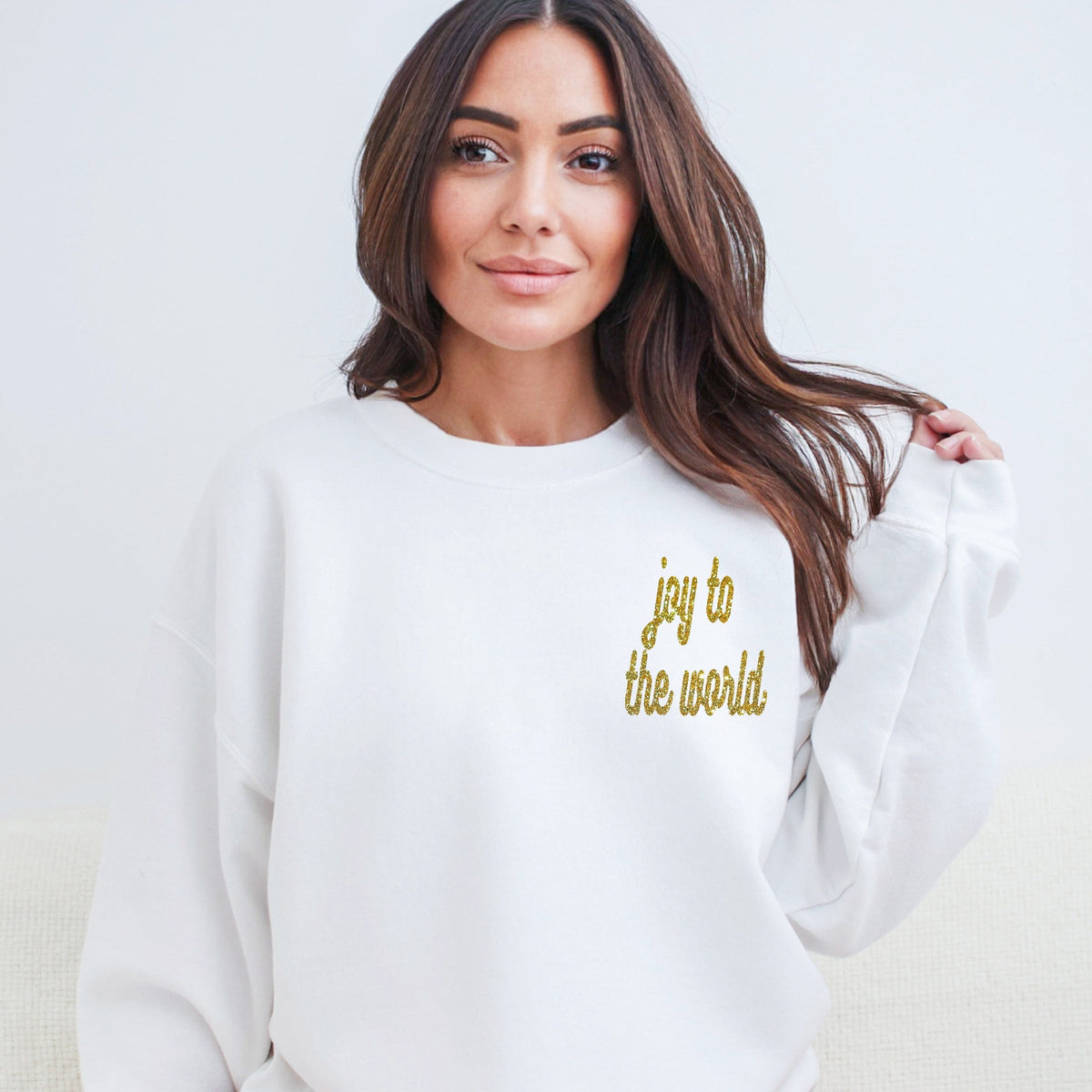 Embroidered Joy To The World Bold Cursive - Women's Graphic Sweatshirt