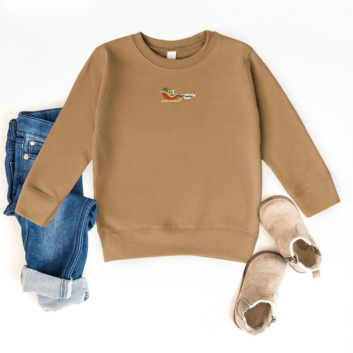Embroidered Goose Sleigh - Toddler Graphic Sweatshirt