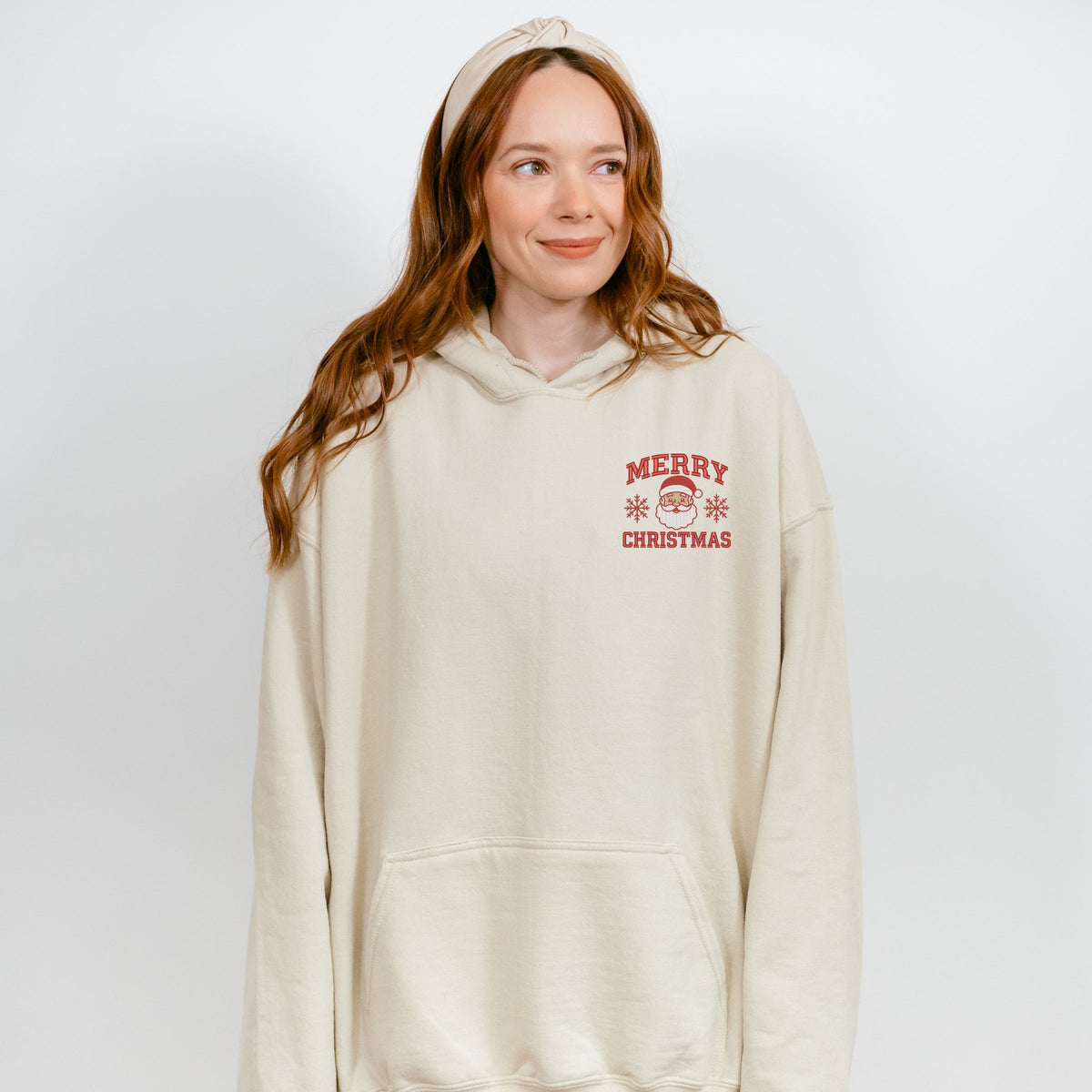 Embroidered Merry Christmas Santa Snowflake - Women's Graphic Hoodie