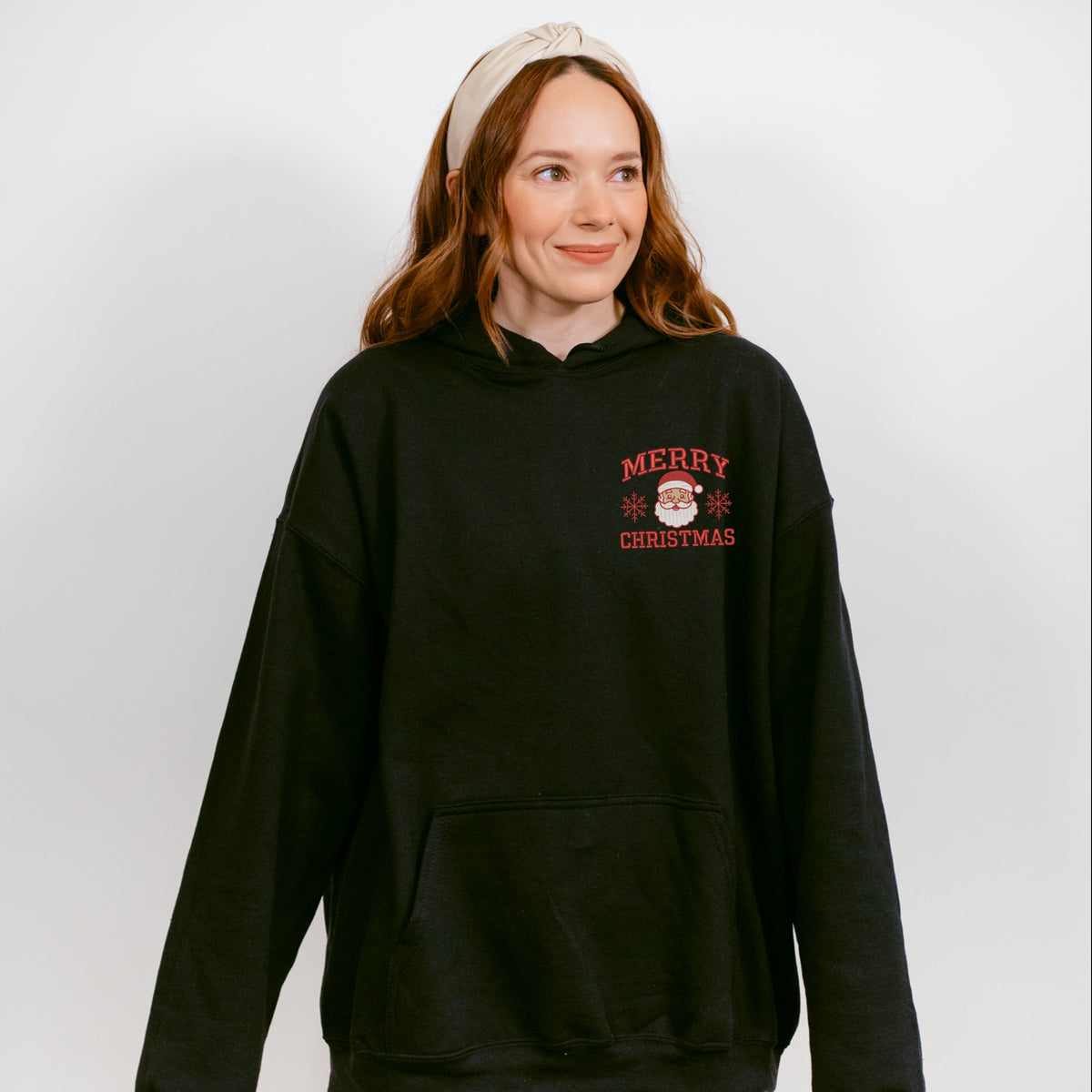 Embroidered Merry Christmas Santa Snowflake - Women's Graphic Hoodie