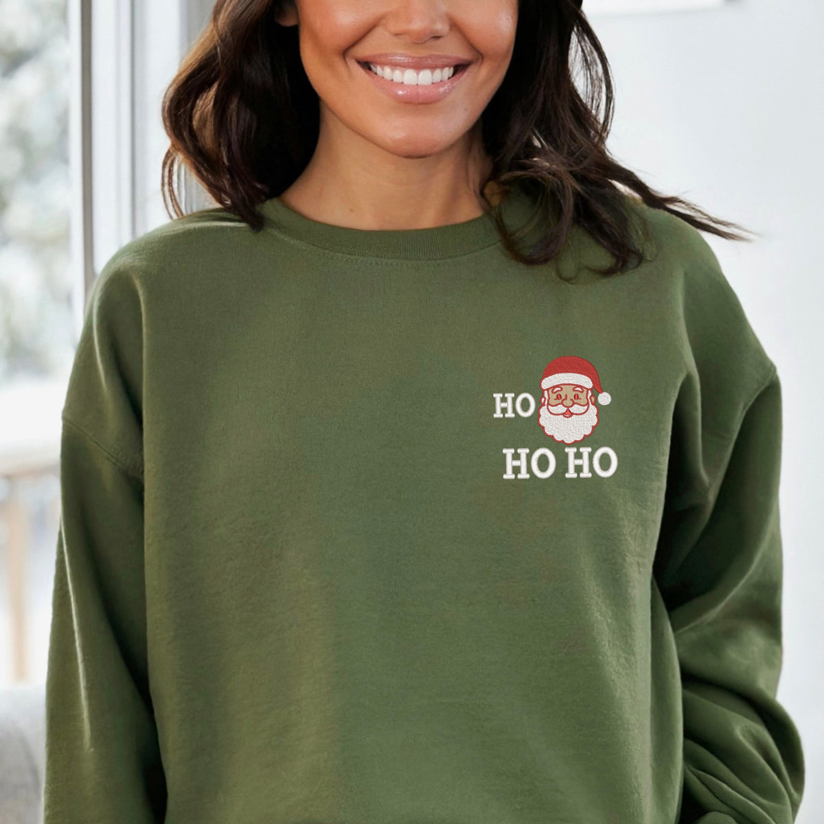 Embroidered Santa Ho Ho Ho - Women's Graphic Sweatshirt