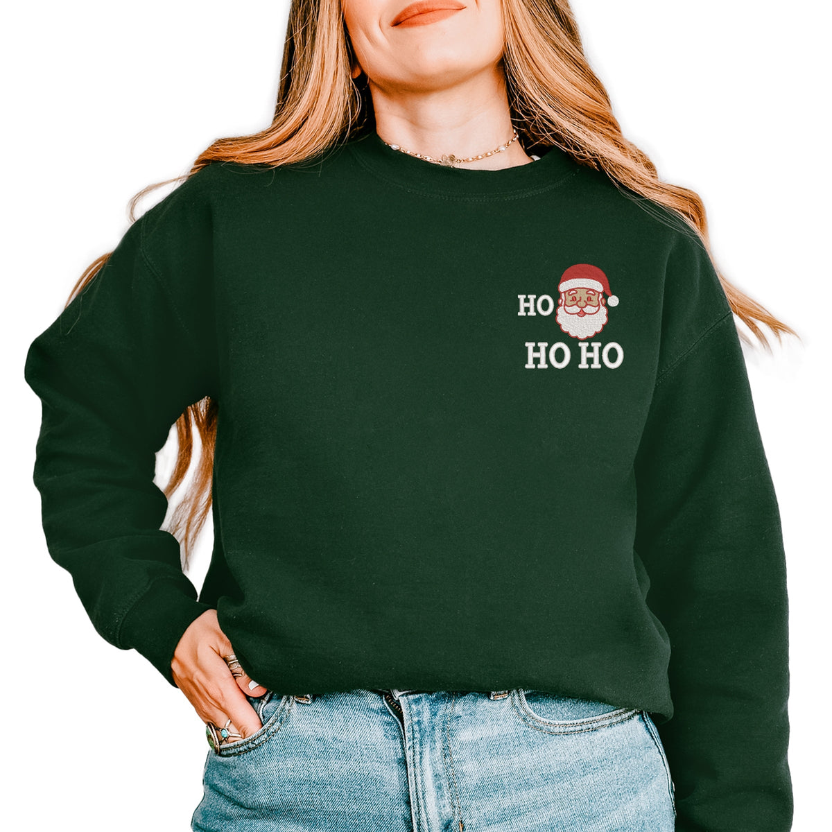 Embroidered Santa Ho Ho Ho - Women's Graphic Sweatshirt