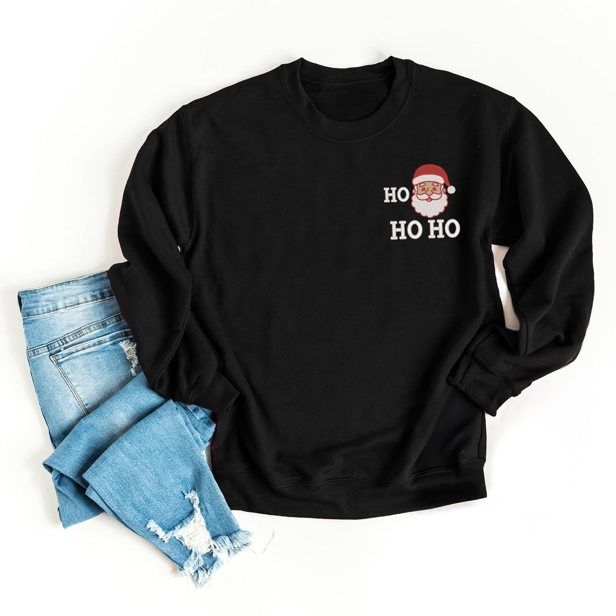 Embroidered Santa Ho Ho Ho - Women's Graphic Sweatshirt