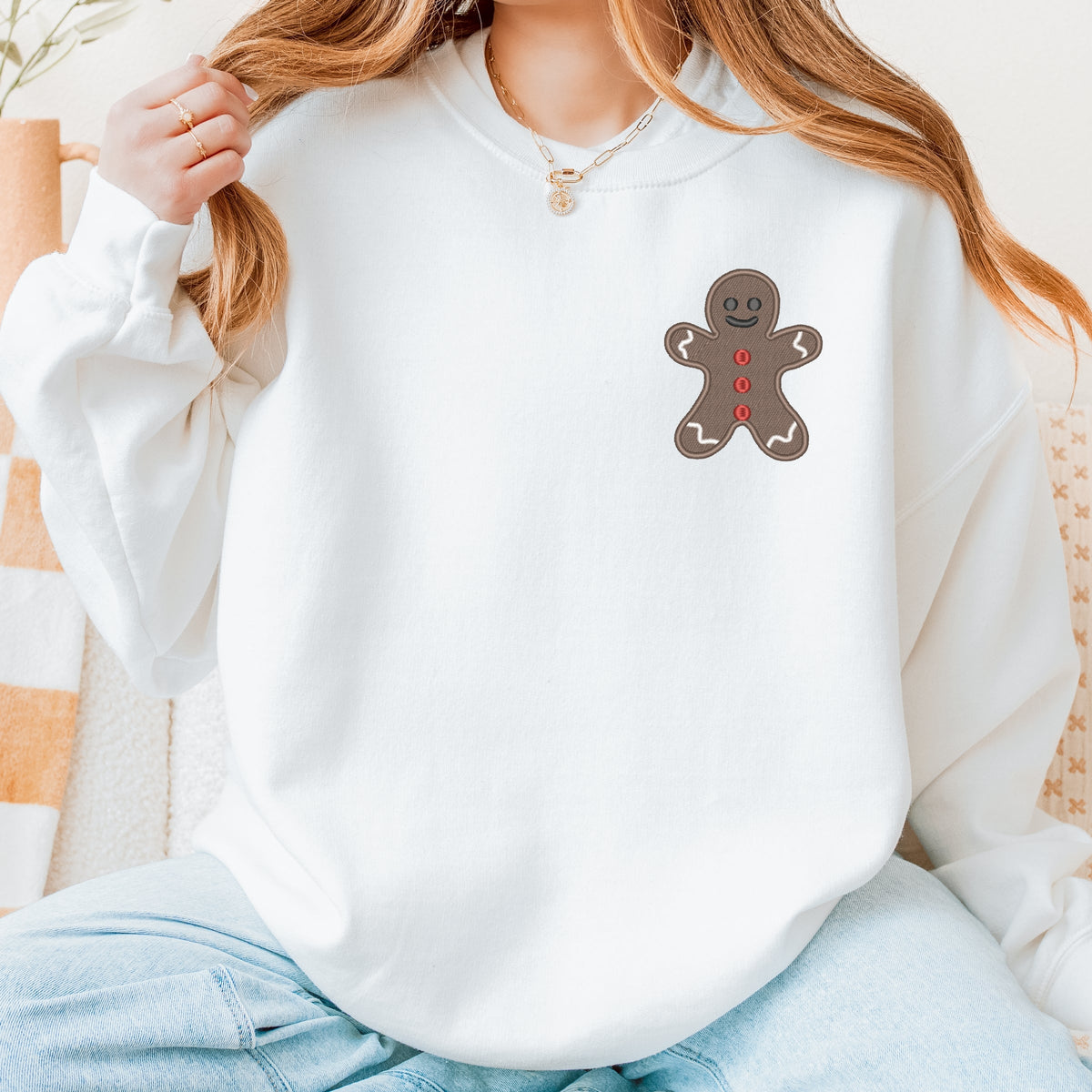 Embroidered Gingerbread Man - Women's Graphic Sweatshirt