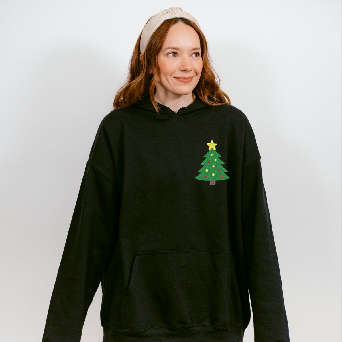 Embroidered Christmas Tree With Ornaments - Women's Graphic Hoodie