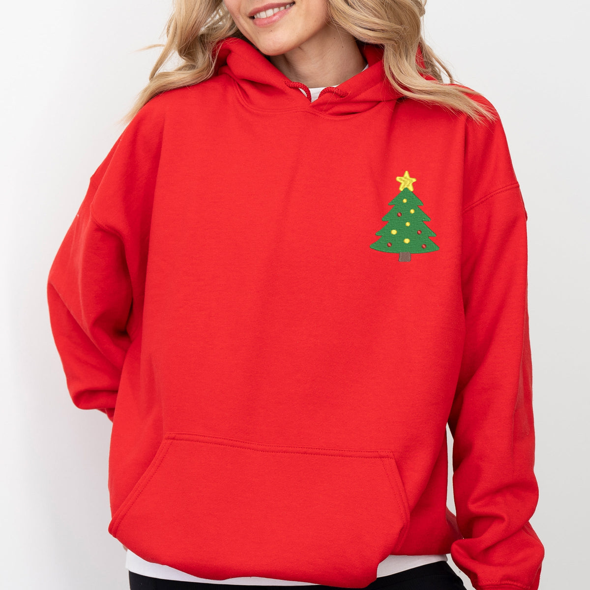 Embroidered Christmas Tree With Ornaments - Women's Graphic Hoodie