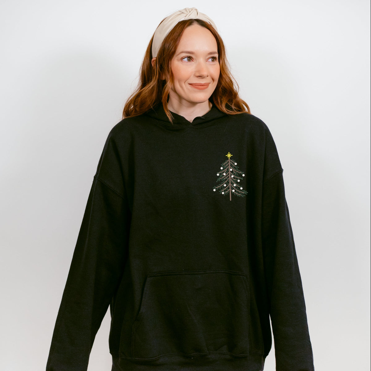 Embroidered Christmas Tree Outline - Women's Graphic Hoodie
