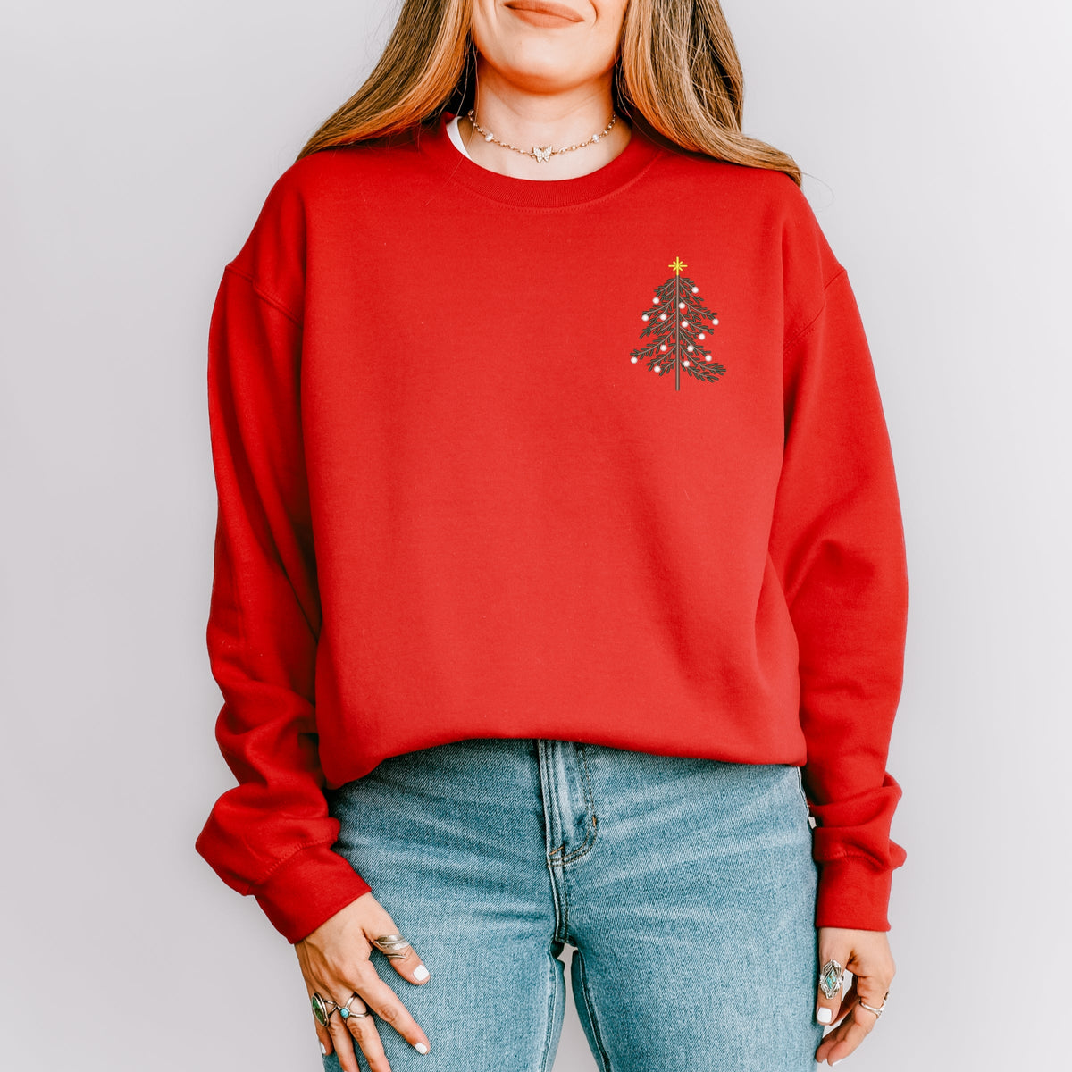 Embroidered Christmas Tree Outline - Women's Graphic Sweatshirt