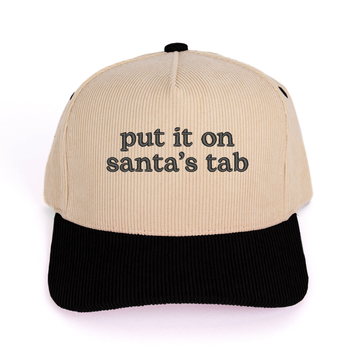 Embroidered Put It On Santa's Tab - Women's Corduroy Trucker Hat
