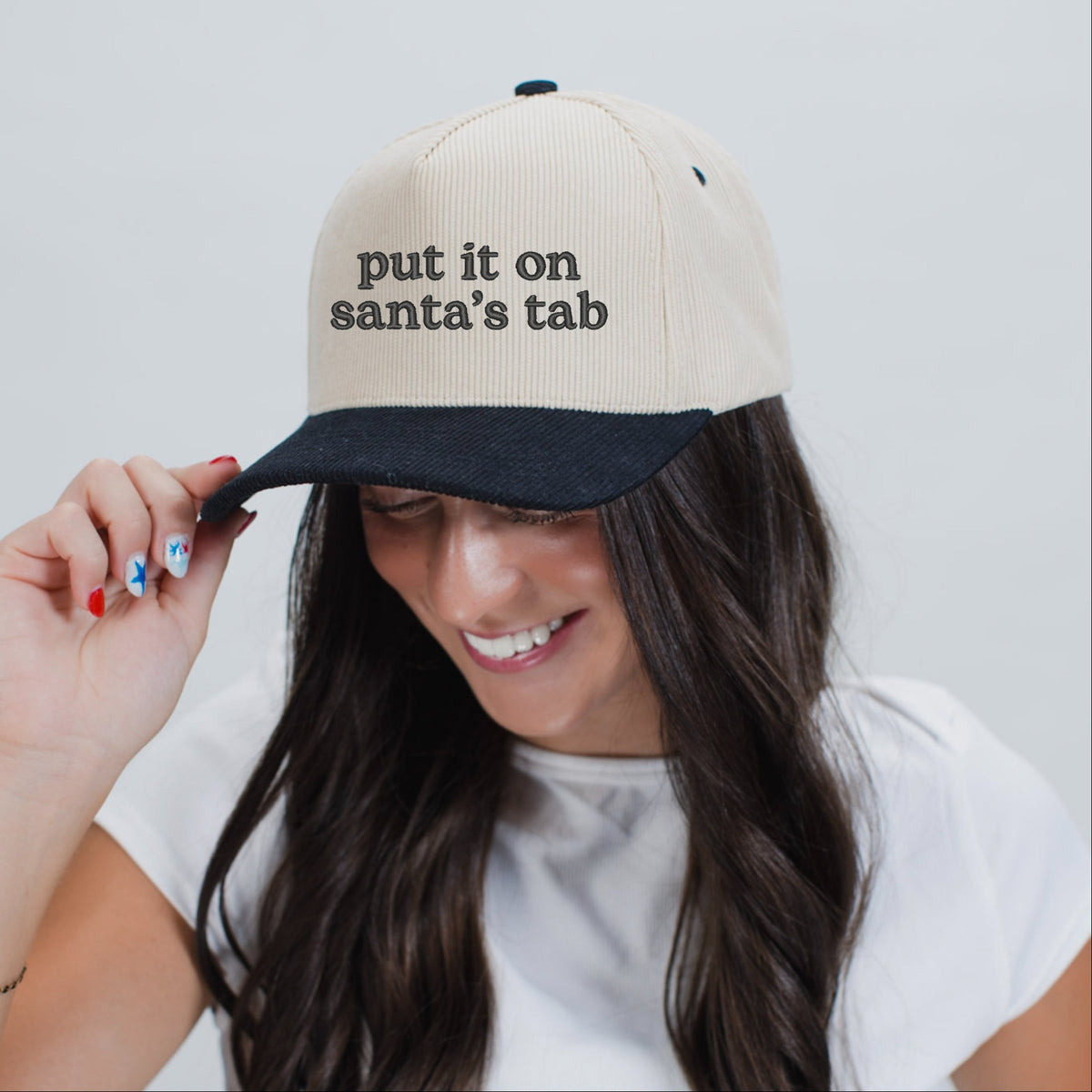 Embroidered Put It On Santa's Tab - Women's Corduroy Trucker Hat