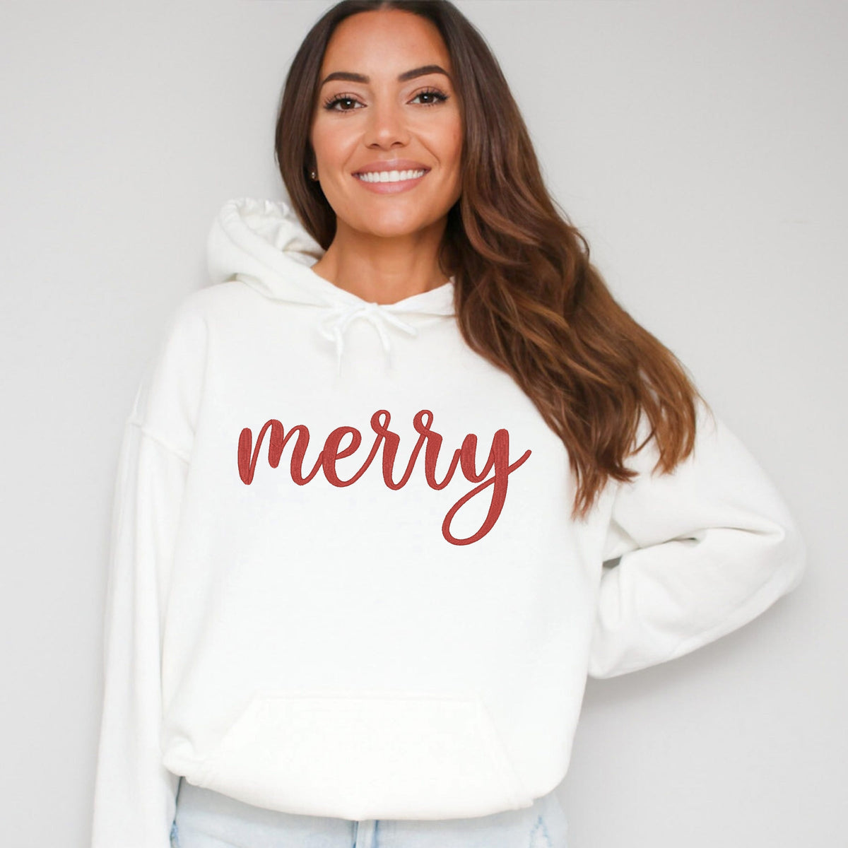 Embroidered Merry Cursive - Women's Graphic Hoodie