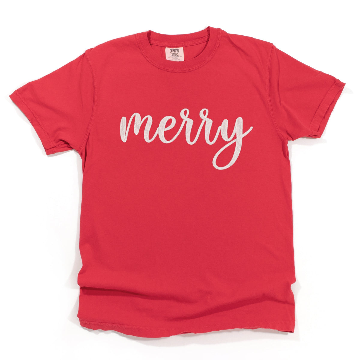 Embroidered Merry Cursive - Women's Garment Dyed Graphic T-Shirt