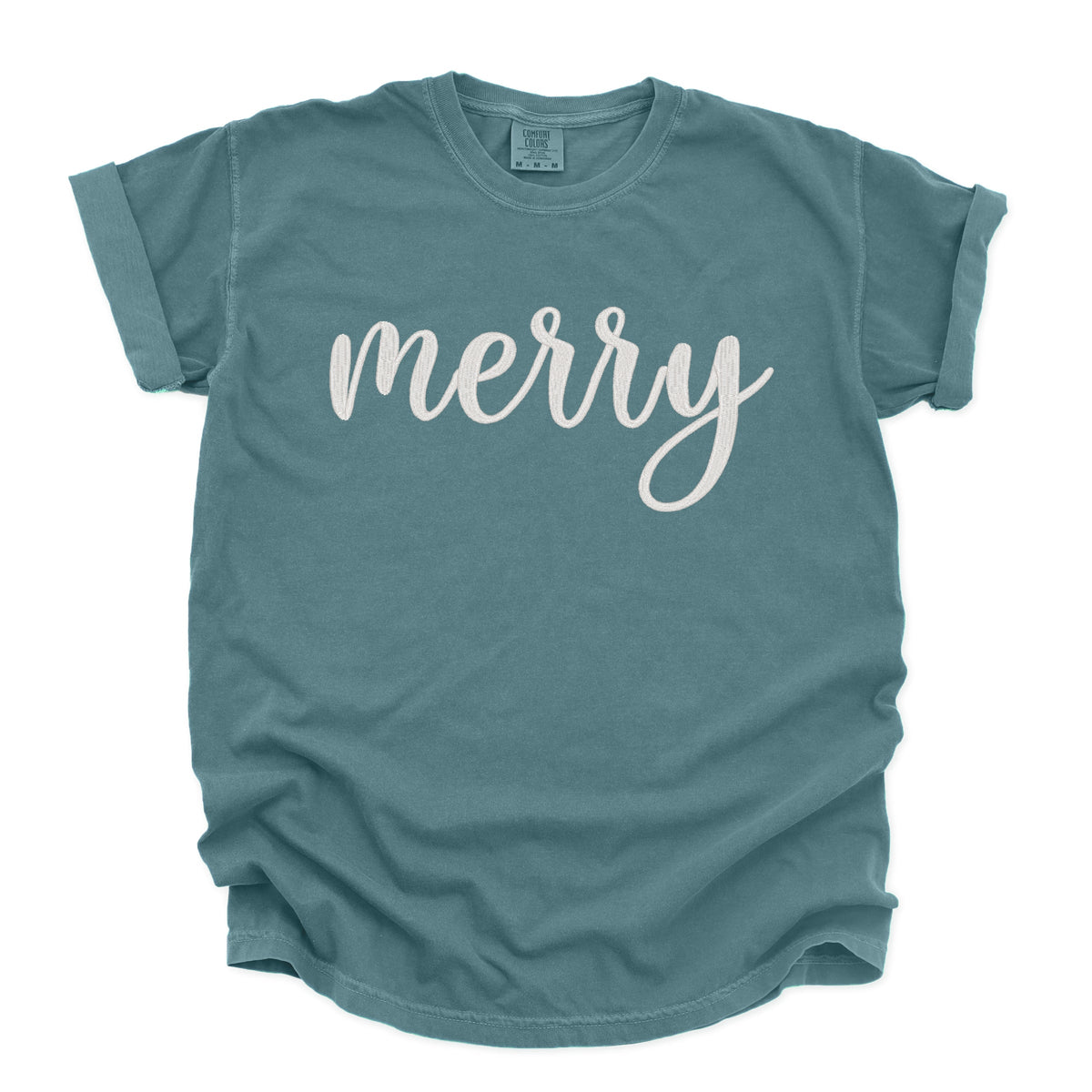 Embroidered Merry Cursive - Women's Garment Dyed Graphic T-Shirt