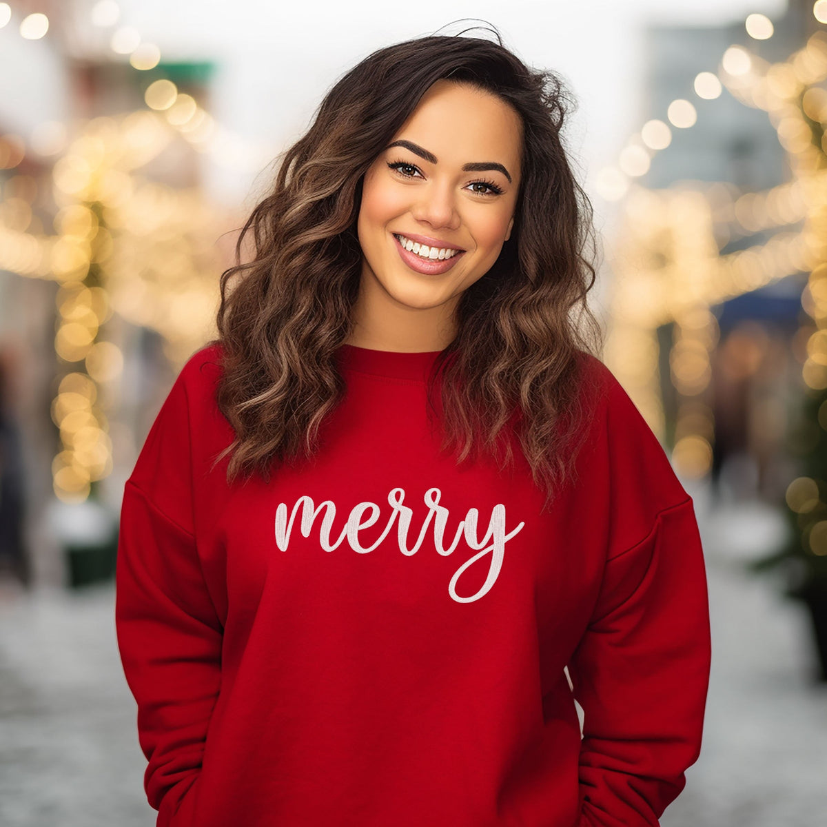 Embroidered Merry Cursive -  Women's Graphic Sweatshirt