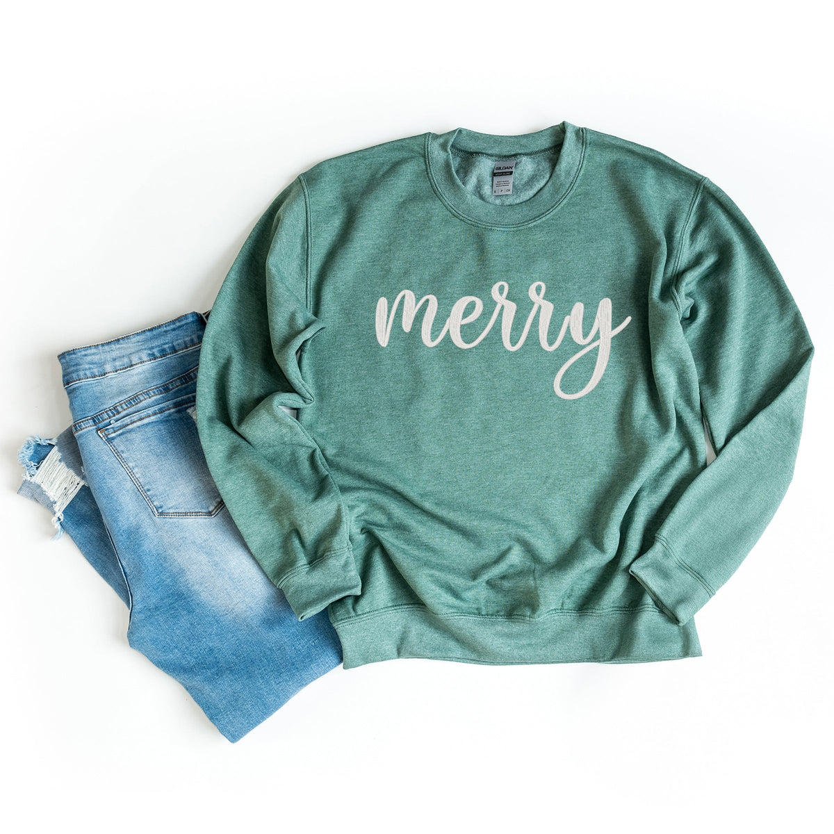 Embroidered Merry Cursive -  Women's Graphic Sweatshirt