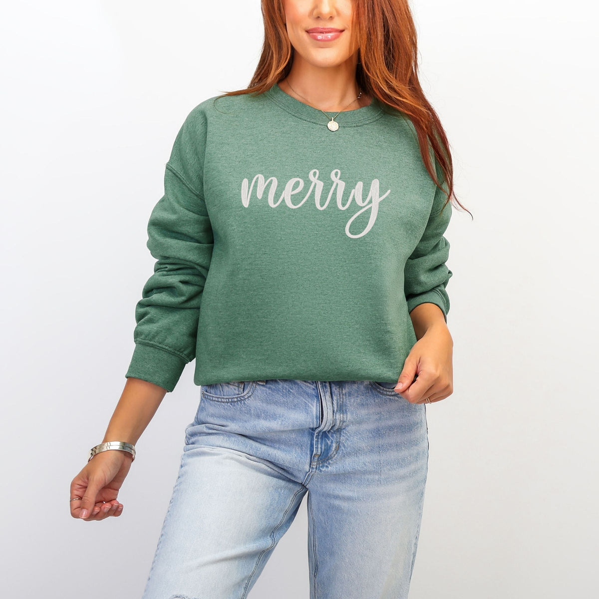 Embroidered Merry Cursive -  Women's Graphic Sweatshirt