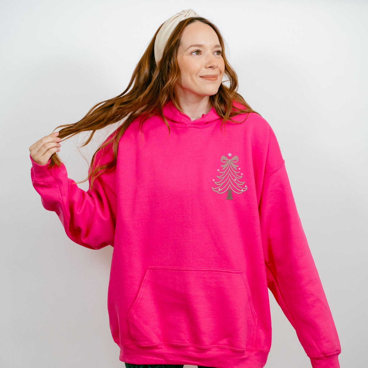 Embroidered Coquette Pink Christmas Tree - Women's Graphic Hoodie