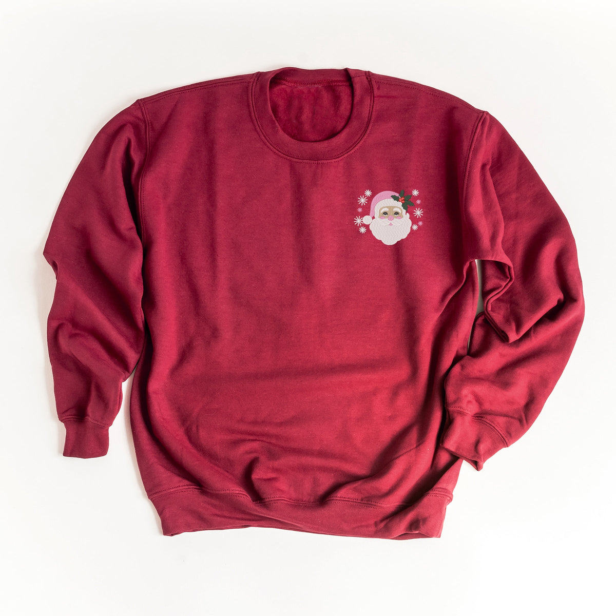 Embroidered Pink Santa Hat - Women's Graphic Sweatshirt