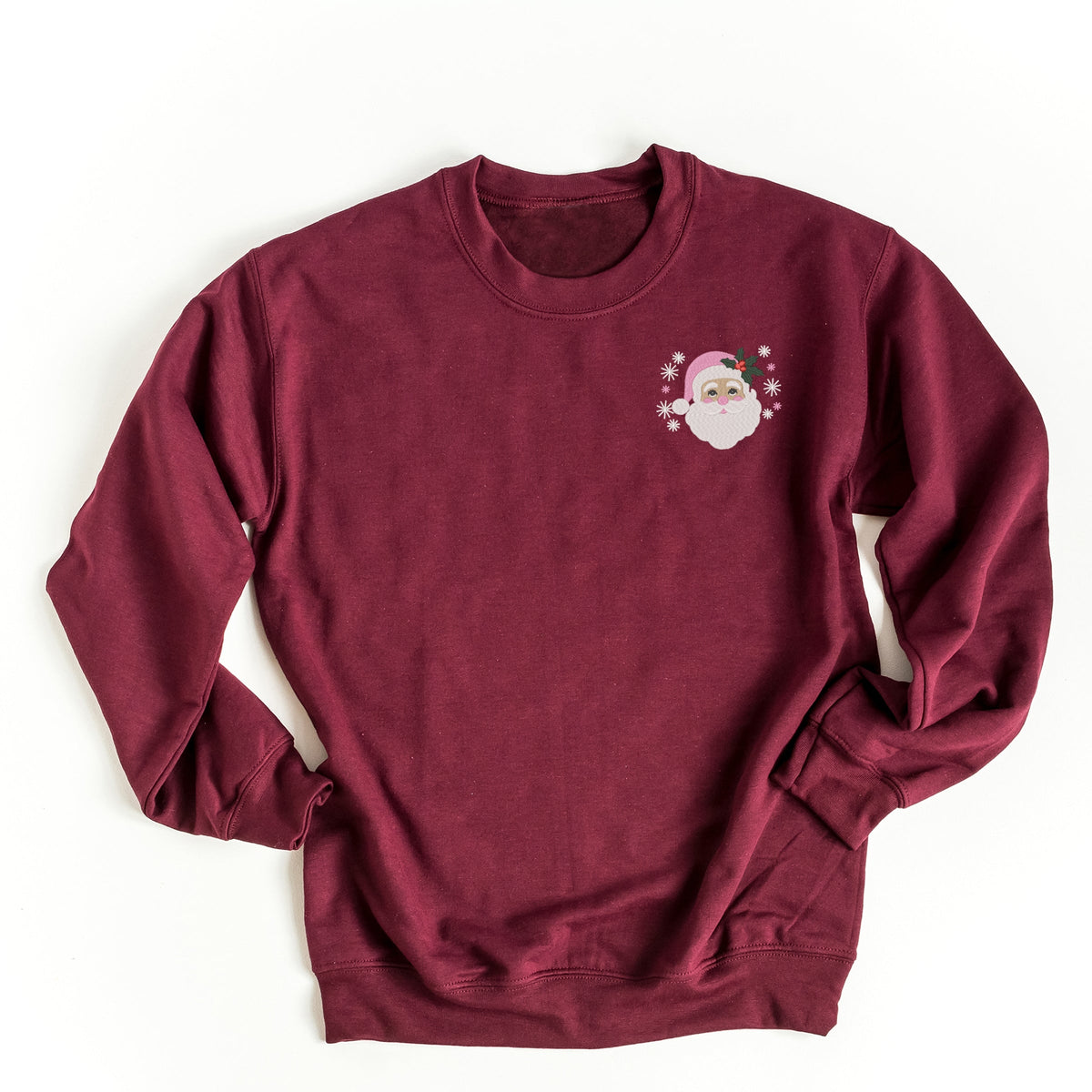 Embroidered Pink Santa Hat - Women's Graphic Sweatshirt